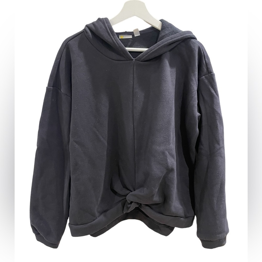 Zella Black Hooded Sweatshirt with Knotted Front